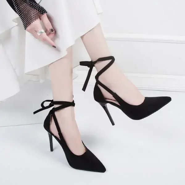 Hookhousehold Women Fashion Solid Color Plus Size Strap Pointed Toe Suede High Heel Sandals Pumps